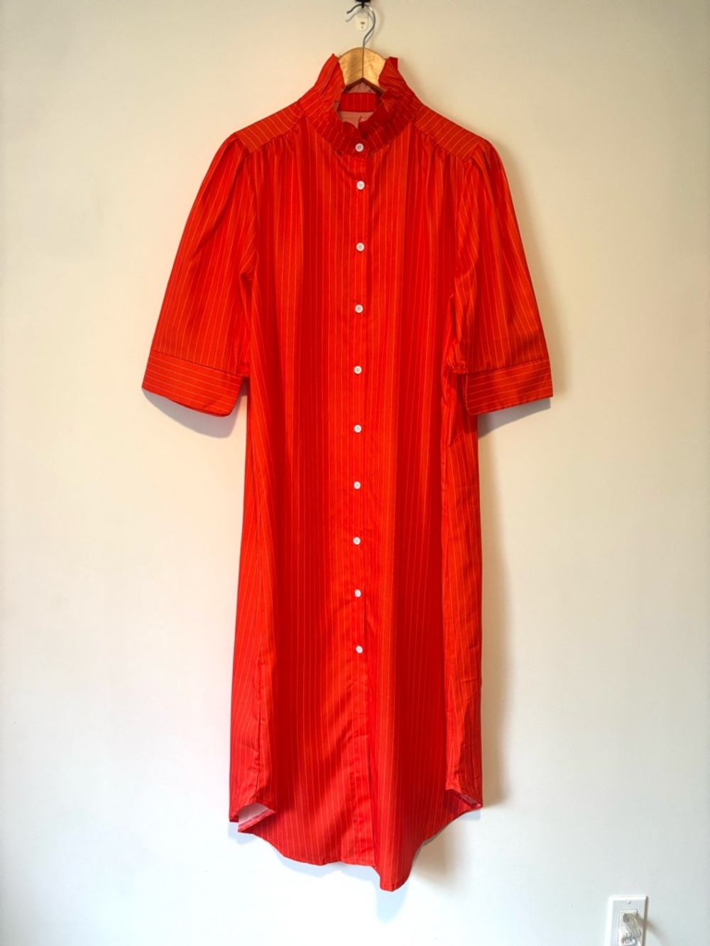 New SHEIN Orange Pinstripe Button-Front Midi Dress with Ruffled Collar 2XL
